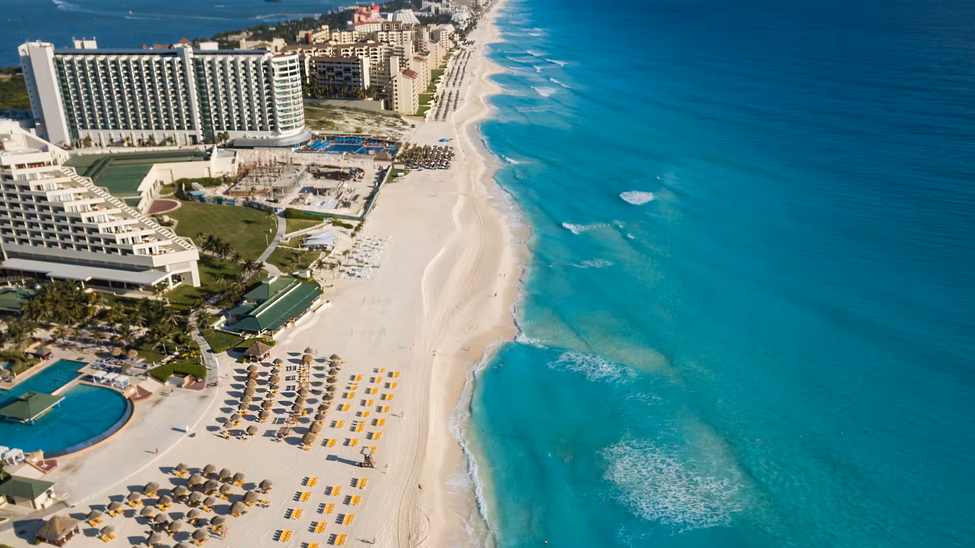 Aerial view of a Caribbean beach resort in Cancun